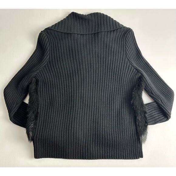Banana Republic Size Large Black Wool Faux Fur Cardigan Sweater Winter Collared - Picture 11 of 11